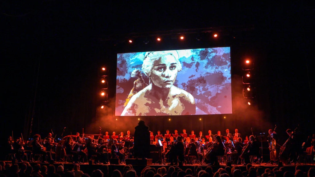 Teaserbild zu Game Of Thrones & House Of The Dragon mit einer Projektion von Daenerys Targaryen.