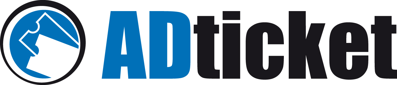 Logo von ADticket in blau und schwarz mit Ticket-Symbol.