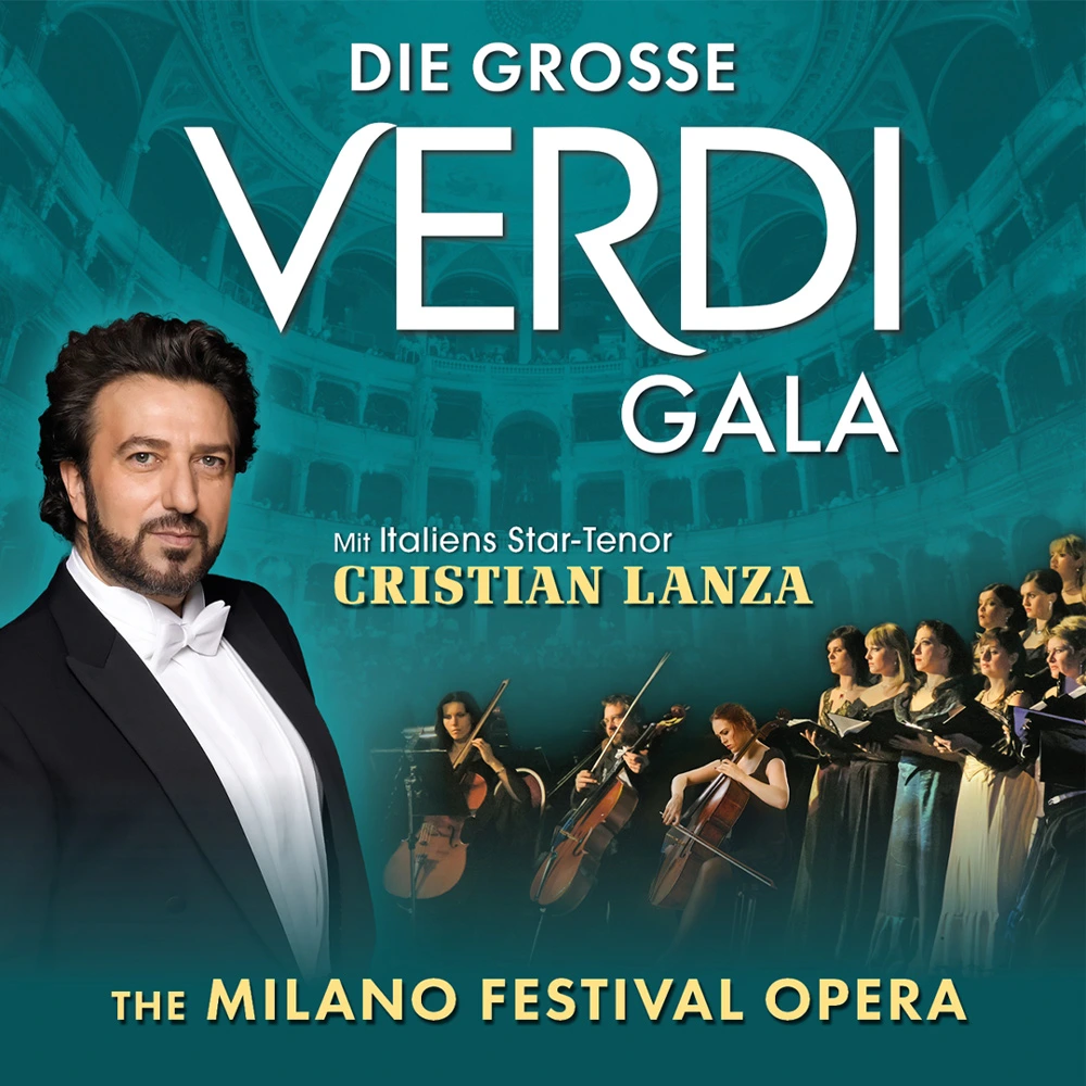 Teaserbild zu Die grosse Verdi Gala mit Cristian Lanza und einem Chor im Hintergrund.
