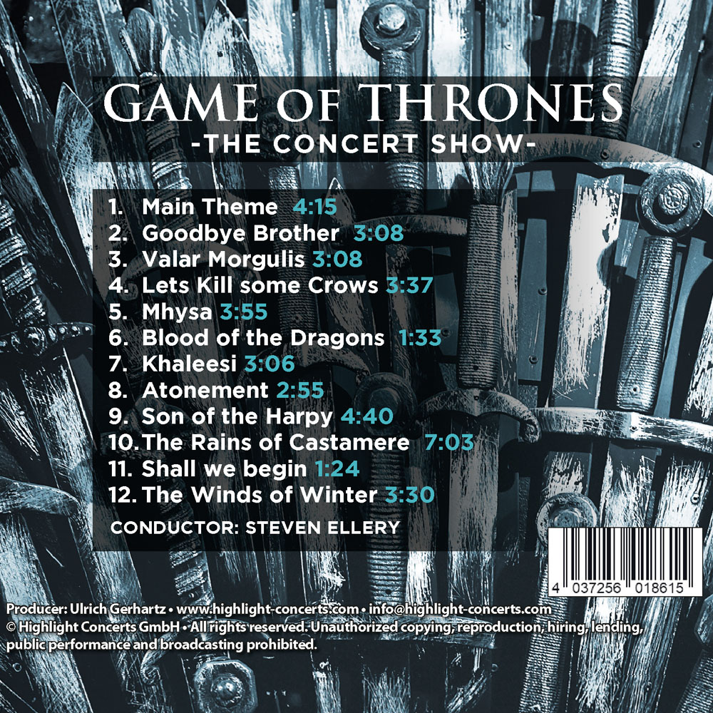 Cover zu Game of Thrones mit Trackliste und musikalischen Themen.