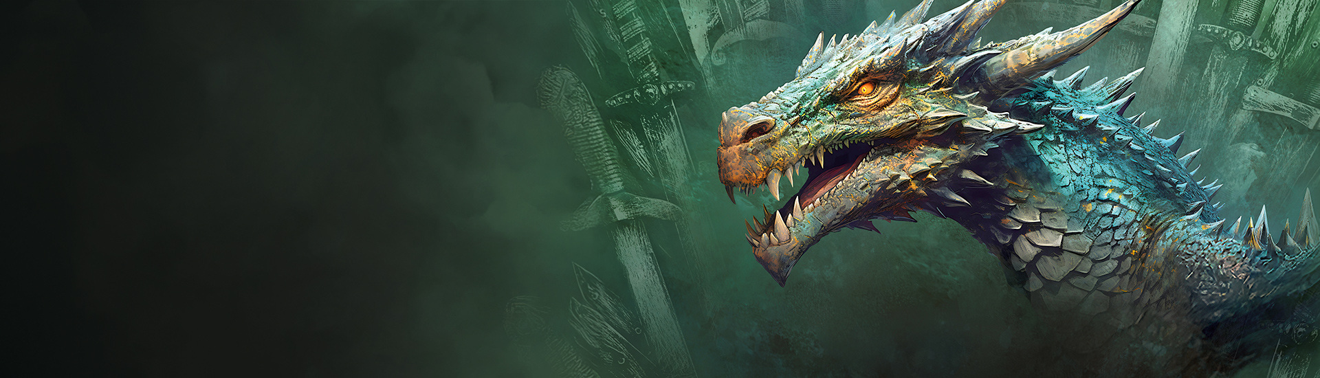 Teaserbild zu Game Of Thrones & House Of The Dragon mit einem Drachenkopf vor grünem Hintergrund.