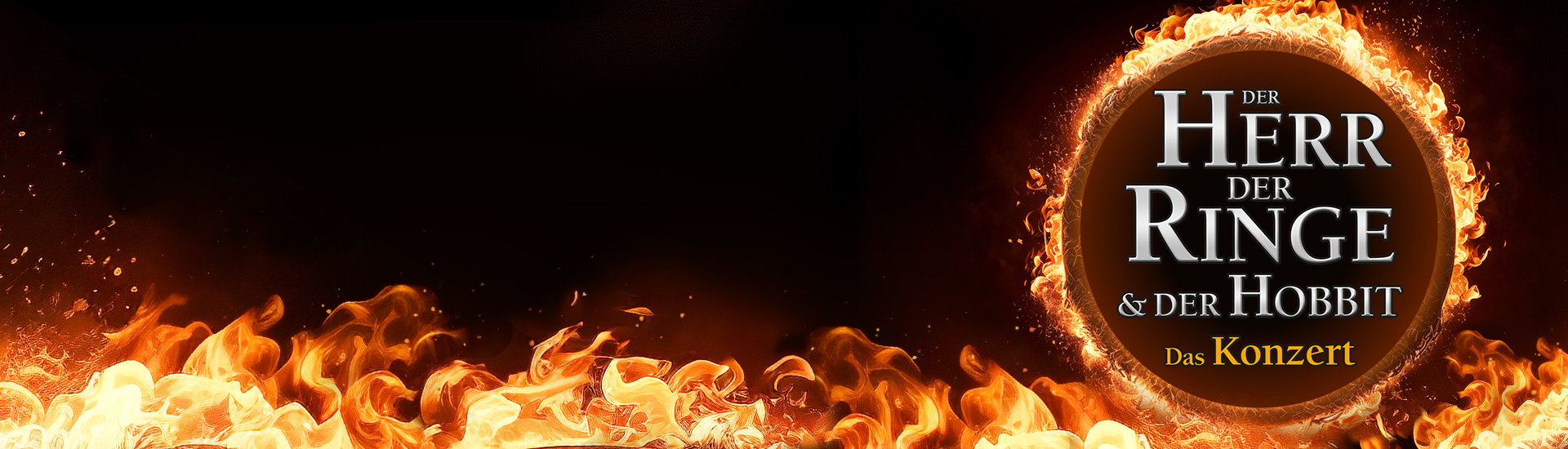 Teaserbild zu Der Herr der Ringe & Der Hobbit mit Flammen und Titeltext.