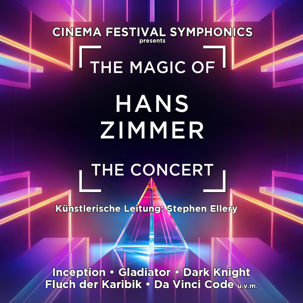 Teaserbild zu The Magic of Hans Zimmer mit bunten Lichtern und dem Titel in großer Schrift.