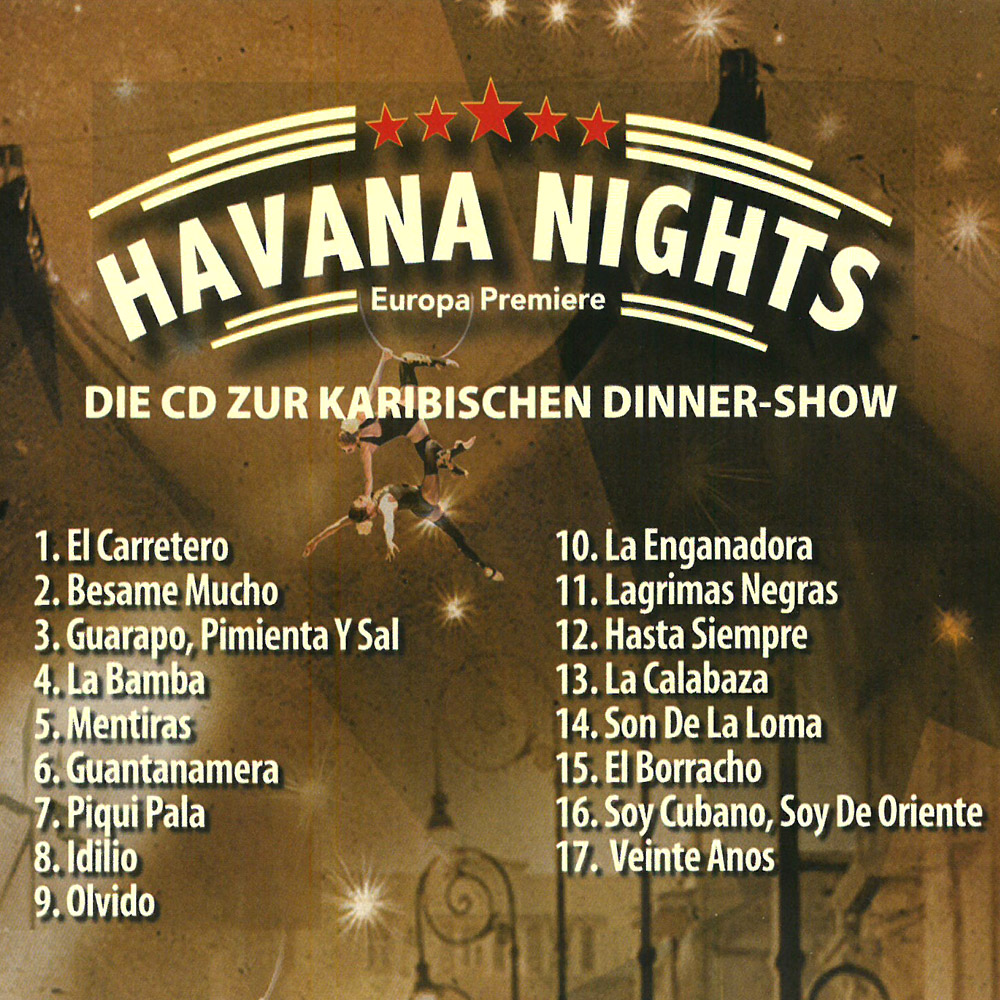 Cover zu Havana Nights mit Titelliste der Karibischen Dinner-Show.
