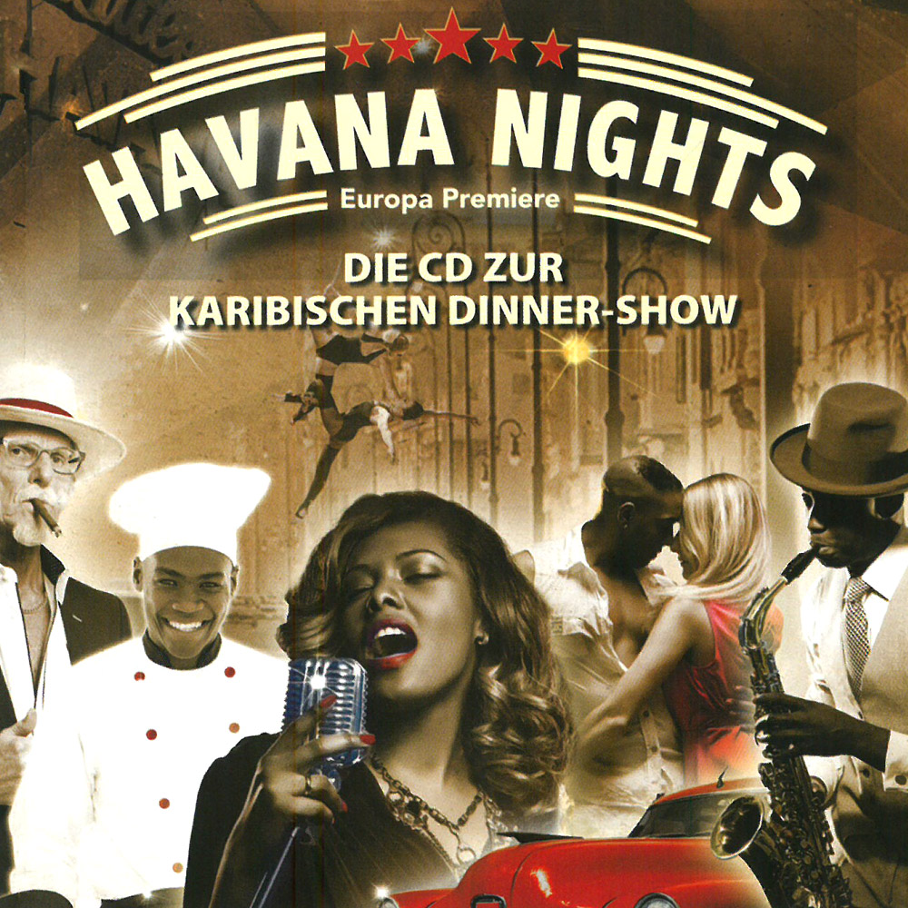 Cover zu Havana Nights mit Sängerin und karibischen Motiven.