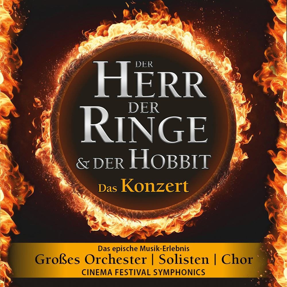 Cover zu Der Herr der Ringe & der Hobbit mit feurigen Effekten und großem Schriftzug.