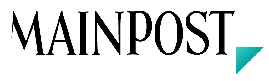 Logo von Mainpost mit stilisiertem Pfeil in Türkis