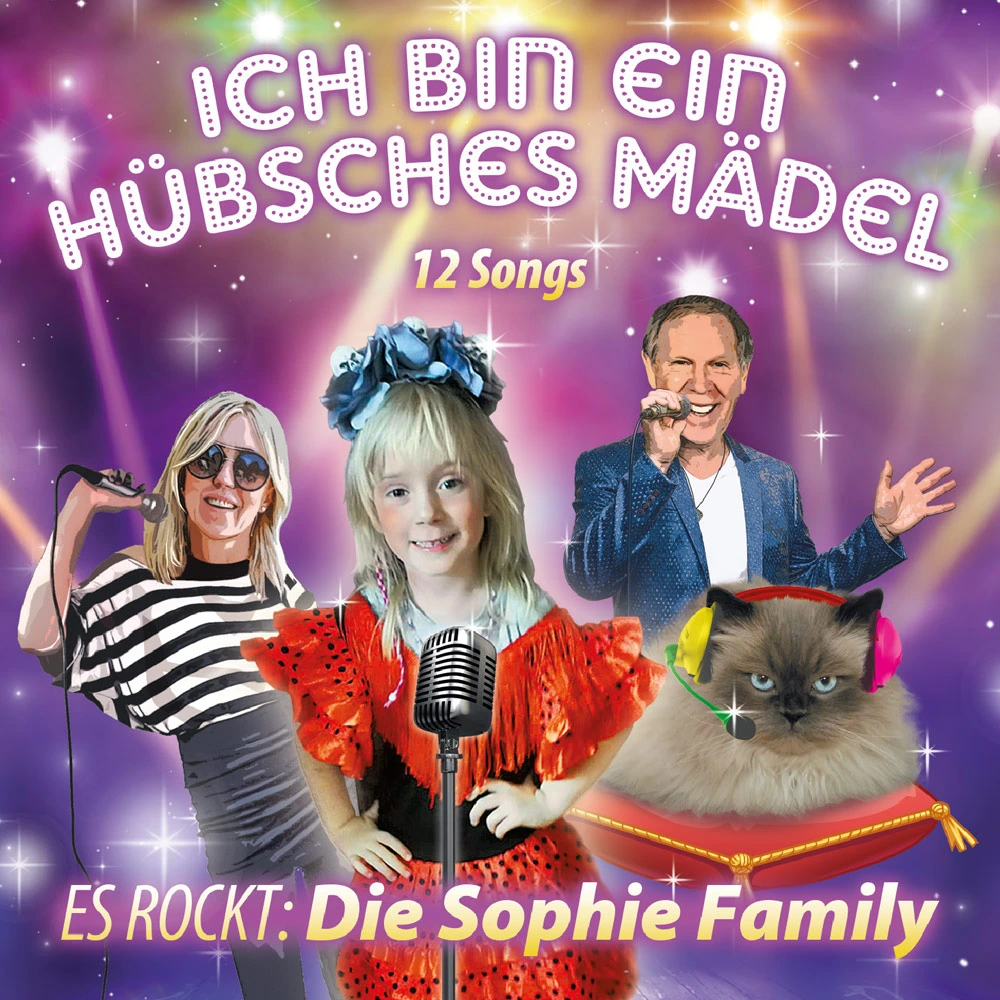 Cover zu 'Ich bin ein hübsches Mädel' mit drei Personen und einer Katze auf der Bühne.