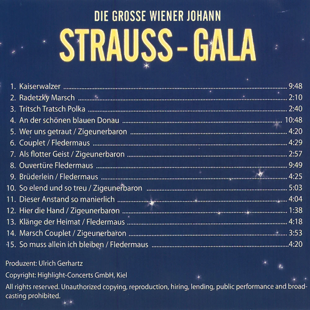 Teaserbild zu Die grosse Wiener Johann Strauss-Gala mit Programmübersicht und Titeln der Stücke.