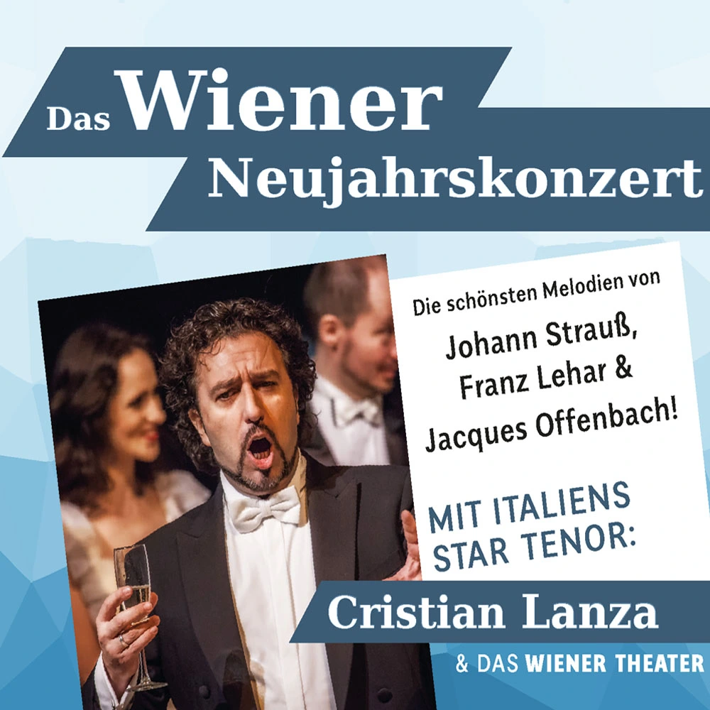 Teaserbild zu Das Wiener Neujahrskonzert mit Sänger Cristian Lanza und musikalischen Motiven.