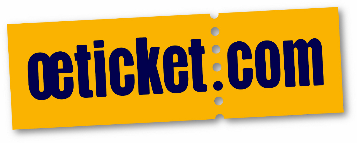 Logo von oeticket mit gelbem Hintergrund und blauer Schrift.