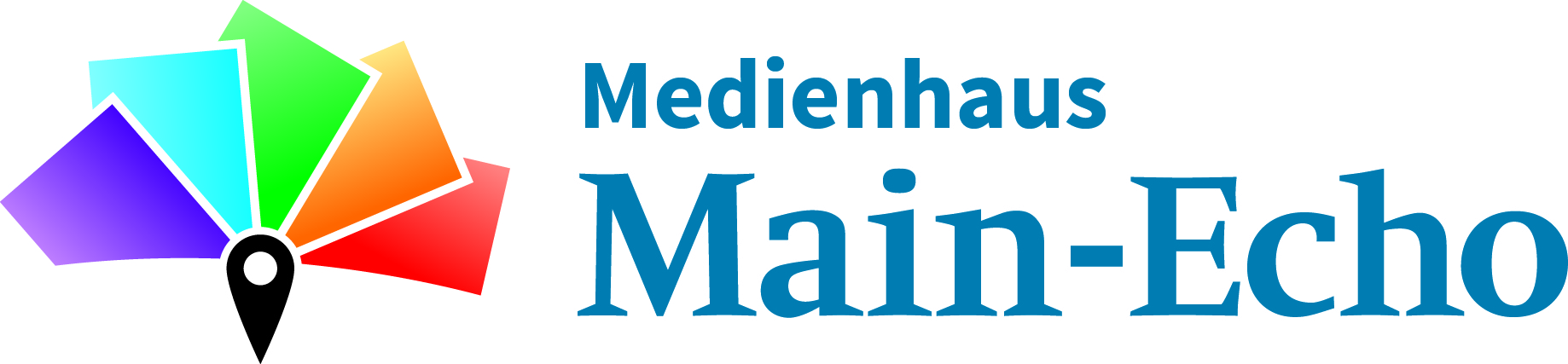Logo von Main-Echo mit bunten grafischen Elementen und Standortmarkierung.