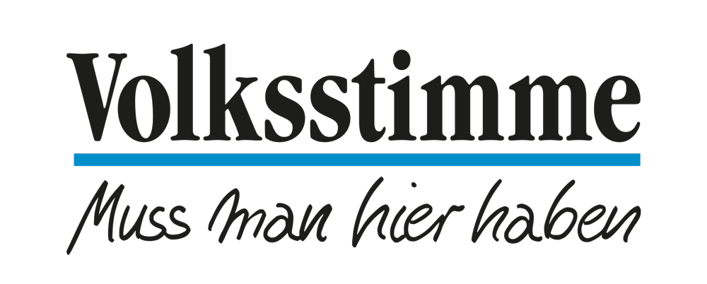 Logo der Volksstimme mit dem Slogan 'Muss man hier haben