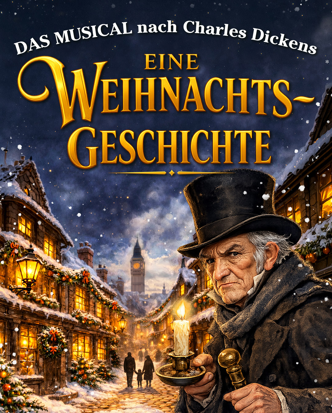 Cover zu Eine Weihnachtsgeschichte mit einem alten Mann in einem historischen Stadtbild.