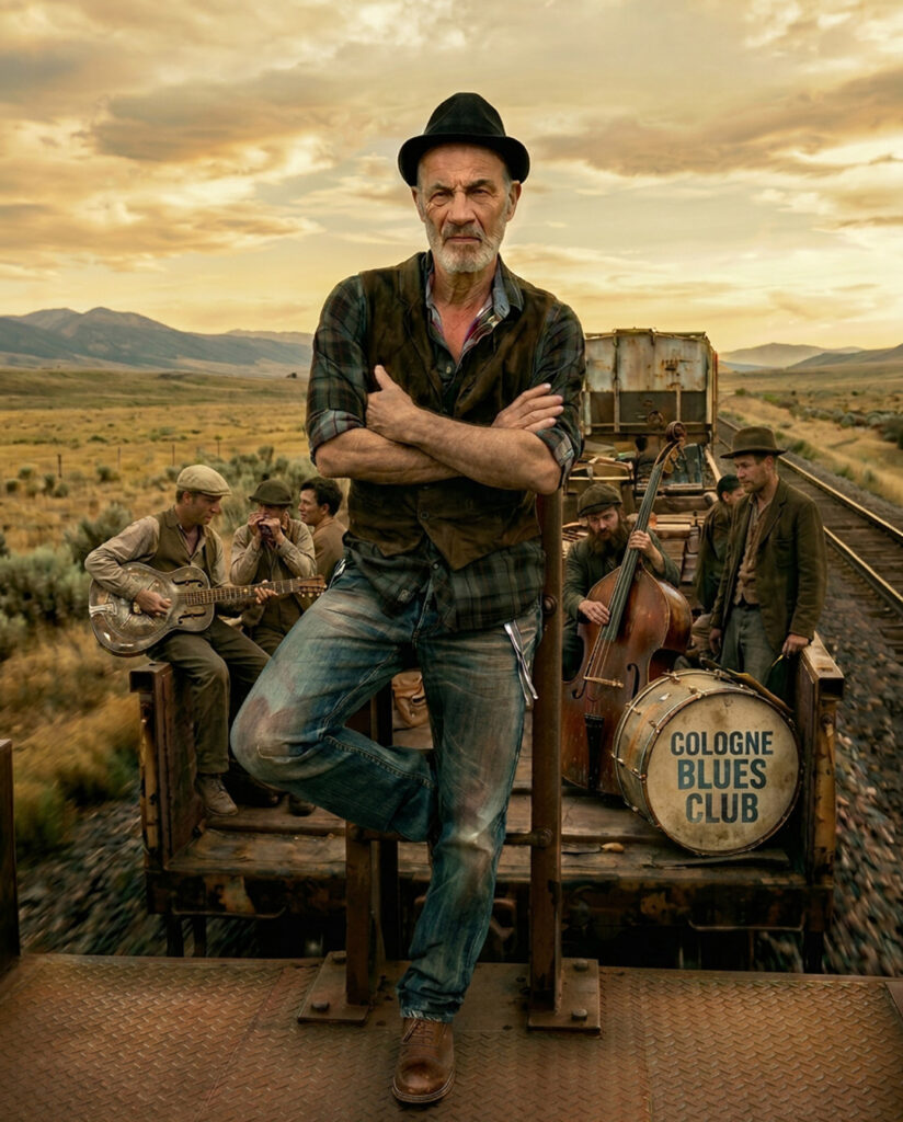 Teaserbild zu HC HL Likea Hobo mit Musikergruppe auf einem Zugwaggon in ländlicher Umgebung.