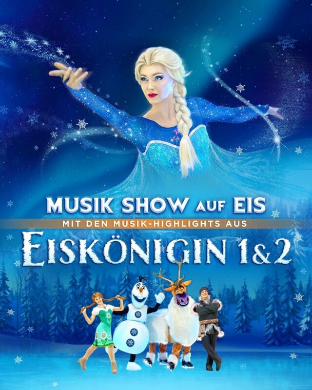 ✨ Eiskönigin 1&2 – Musik-Show auf Eis* geht auf Tour durch über 75 Städte!

🎭 In Deutschland, Österreich, Norwegen, Dänemark und sogar Italien. 

Freut euch auf eine spektakuläre Show mit Musik, Eiskunstlauf, Akrobatik und Emotion pur.

⛸️ Los geht’s Anfang Dezember 2025.

Eiskönigin 1&2 | Musik-Show auf Eis | Like-Eis | Tour 25/26